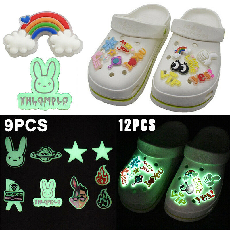 9/12lot Bad Bunny Glow Shoe Croc Jibitz Charms Ornaments In The Dark Gift